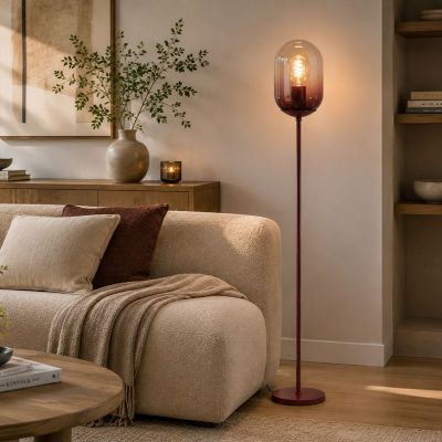 Szklana nowoczesna lampa stojąca pomarańczowa, Lequile, z przełącznik