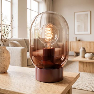 Szklana nowoczesna lampa stołowa pomarańczowa, Lequile, z przełącznik