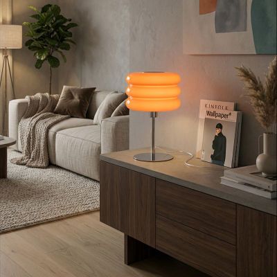 Szklana retro lampa stołowa pomarańczowa, Tortora, z przełącznik