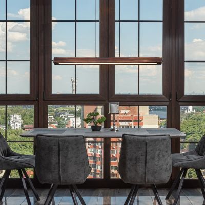 Drewniana nowoczesna lampa wisząca brązowa, Timber, 28W, 3000K LED