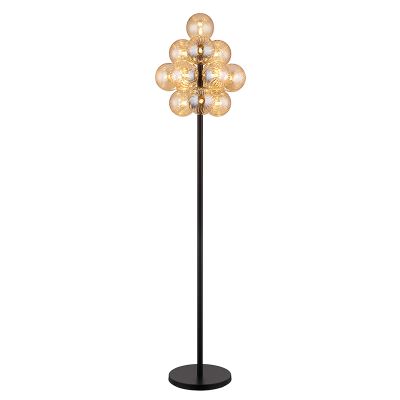 Szklana retro lampa stojąca bursztynowa, Ozan, z przełącznik