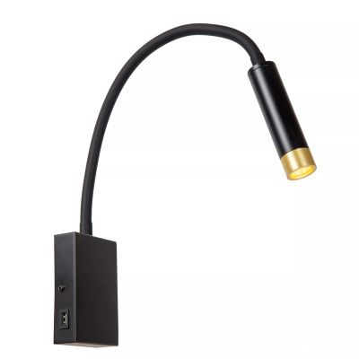 Czarny reflektor ścienny nowoczesny, Alec, z przełącznik