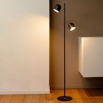 Czarna lampa stojąca nowoczesna, Skanska, 5W, 2700K LED, z dotykowy ściemniacz