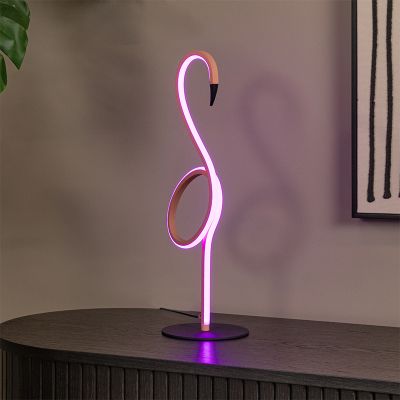 Różowa lampa stołowa nowoczesna, Flamingo, 5,5W, RGB LED, z pilot