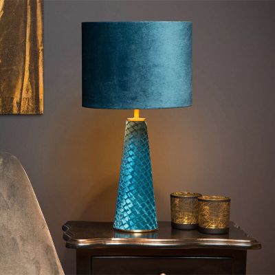 Niebieska lampa stołowa retro, Extravaganza Velvet, z przełącznik