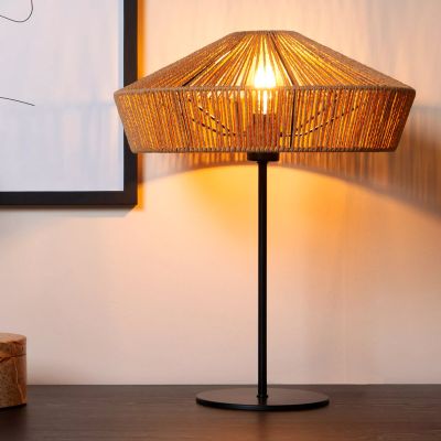 Rattanowa lampa stołowa drewniana, Yunkai, z przełącznik