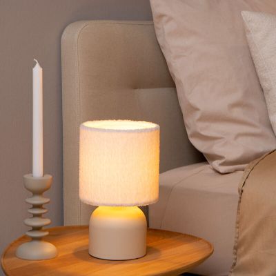 Beżowa lampa stołowa vintage, Woolly, z przełącznik