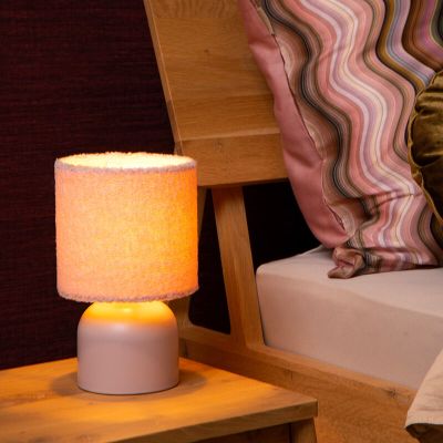 Różowa lampa stołowa vintage, Woolly, z przełącznik
