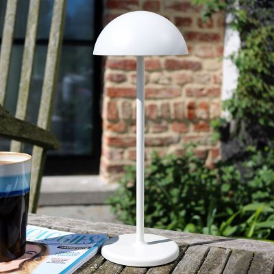 Biała lampa stołowa ogrodowa retro, Joy, 1,5W, 3000K LED, IP54, z dotykowy ściemniacz