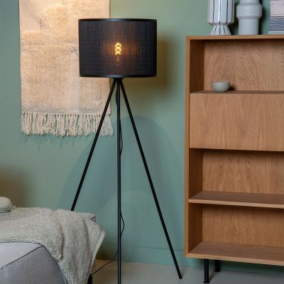 Bambusowa lampa stojąca trójnożna czarna, Tagalog, z przełącznik