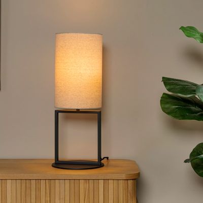 Beżowa lampa stołowa rustykalna, Herman, z przełącznik