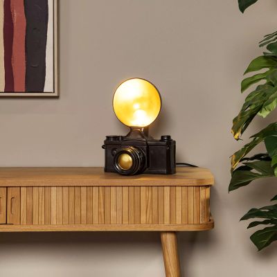 Czarna lampa stołowa retro, Extravaganza Camera, z przełącznik