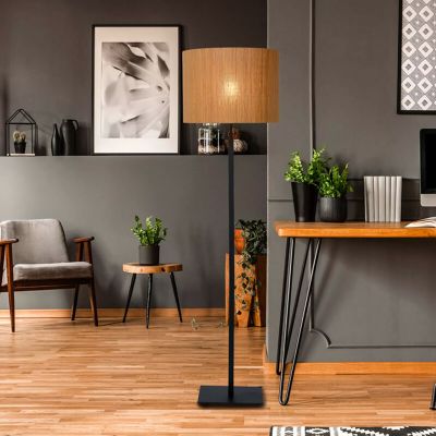 Rattanowa lampa stojąca brązowa, Magius, z przełącznik