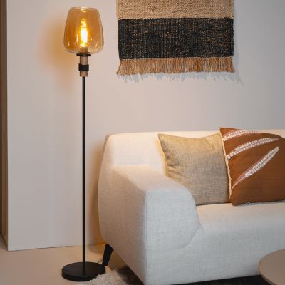 Bursztynowa lampa stojąca retro, Ilona, z przełącznik