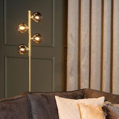 Złota lampa stojąca retro, Tycho, z przełącznik