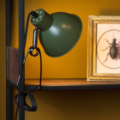Zielona lampa zaciskowa retro, Moys, z przełącznik