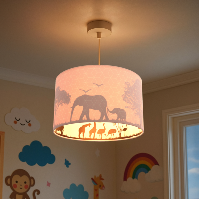 Tkanina lampa wisząca dla dzieci różowa, Safari