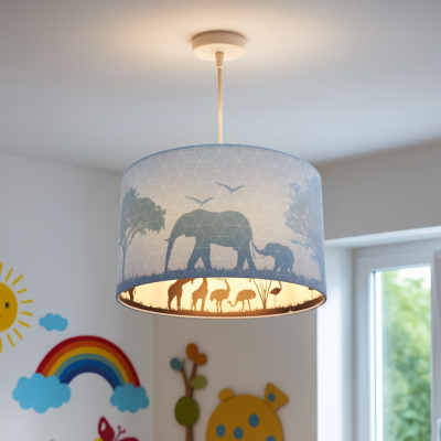 Tkanina lampa wisząca dla dzieci niebieska, Safari
