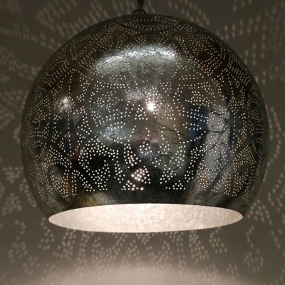 Filigranowa orientalna lampa wisząca srebrna, Alyssa