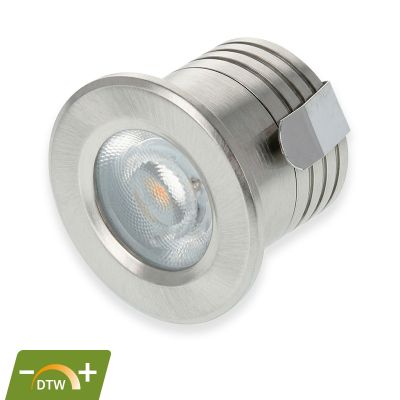 Srebrna mini oprawa podtynkowa aluminiowa, Philomena, 2W, dim to warm LED, IP44