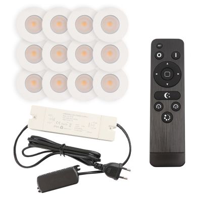 12 oprawy sufitowe wpuszczane białe na werandy Dico, IP65, z zestawem przyłączeniowym i pilotem