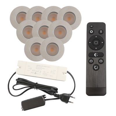 9 oprawy sufitowe wpuszczane chromowane na werandy Dico, IP65, z zestawem przyłączeniowym i pilotem