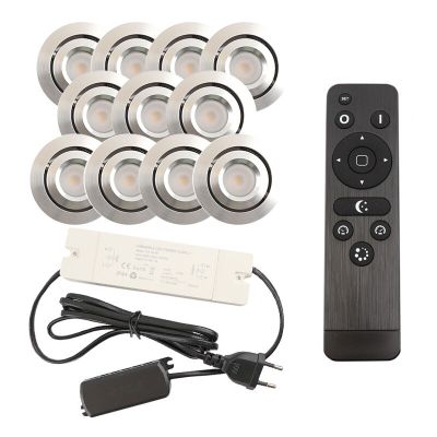 11 uchylne oprawy sufitowe wpuszczane na werandy Rona, IP44, z zestawem przyłączeniowym i pilotem, chrom