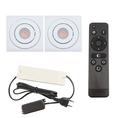 2 uchylne oprawy sufitowe wpuszczane na werandy Rona kwadrat, IP44, z zestawem przyłączeniowym i pilotem, biały