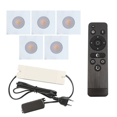 5 kwadratowe oprawy sufitowe wpuszczane białe na werandy Dico, IP65, z zestawem przyłączeniowym i pilotem