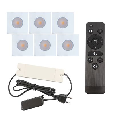 6 kwadratowe oprawy sufitowe wpuszczane białe na werandy Dico, IP65, z zestawem przyłączeniowym i pilotem