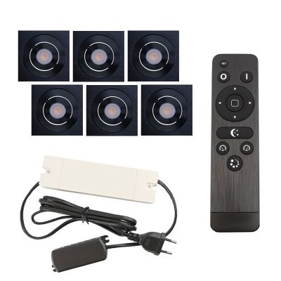 6 uchylne oprawy sufitowe wpuszczane na werandy Rona kwadrat, IP44, z zestawem przyłączeniowym i pilotem, czarny