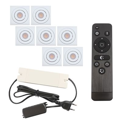 7 uchylne oprawy sufitowe wpuszczane na werandy Rona kwadrat, IP44, z zestawem przyłączeniowym i pilotem, biały