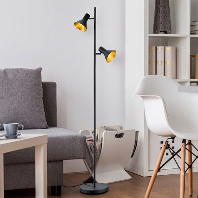Czarna lampa stojąca industrialna, Verena, z przełącznik