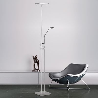 Niklowa lampa stojąca nowoczesna, Simon, 15W, 3000K LED, z przełącznik