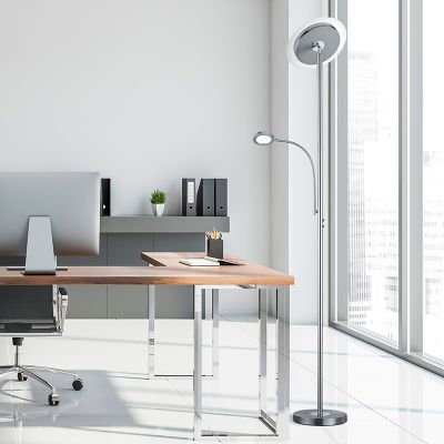Niklowa lampa stojąca nowoczesna, Benny, 18W, 3000K LED, z dotykowy ściemniacz