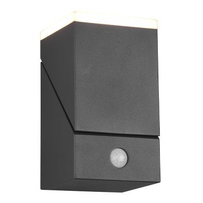 Antracytowy kinkiet zewnętrzny z czujnikiem ruchu nowoczesny, Liron, 7W, 3000K LED, IP54