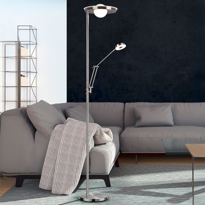 Niklowa lampa do czytania stojąca nowoczesna, Yazid, 32W, regulowany kolor LED, z dotykowy ściemniacz
