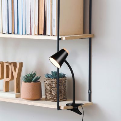 Czarna lampa zaciskowa nowoczesna, Rahul, 4,5W, 3000K LED, z przełącznik