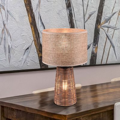 Rattanowa lampa stołowa brązowa, Fadila, z przełącznik