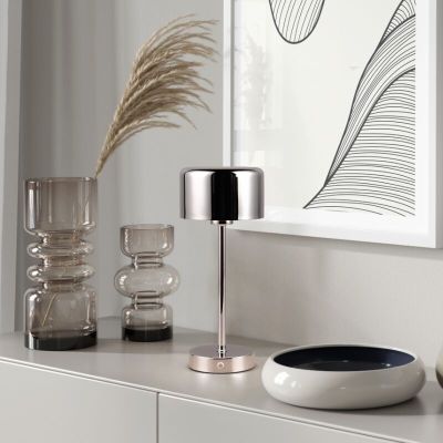 Chromowana lampa stołowa akumulatorowa nowoczesna, Dustin, 1W, 3000K LED, z dotykowy ściemniacz