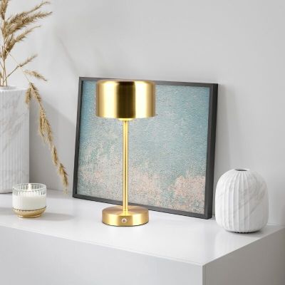 Mosiądz lampa stołowa akumulatorowa nowoczesna, Dustin, 1W, 3000K LED, z dotykowy ściemniacz