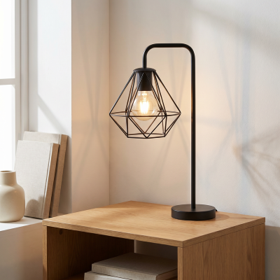 Industrialna lampa stołowa czarna, Jochem, z przełącznik