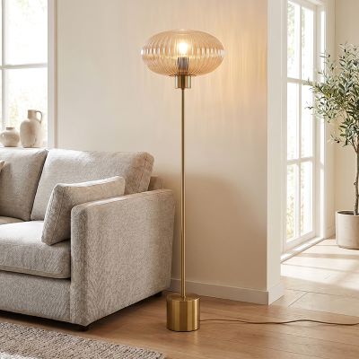 Design lampa stojąca bursztynowa, Charlois, z przełącznik