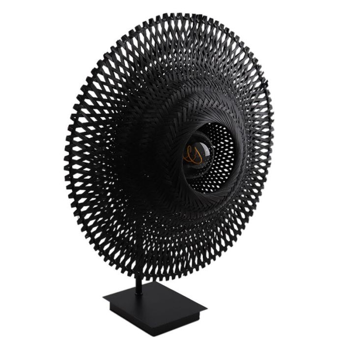Rattanowa lampa stołowa czarna, Cordoba, z przełącznik