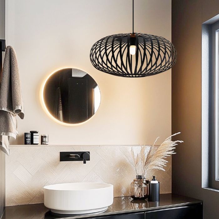 Industrialna lampa łazienkowa wisząca czarna, Lieve, IP44