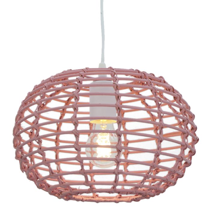 Rattanowa lampa wisząca różowa, Roza