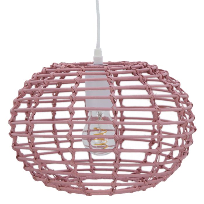Rattanowa lampa wisząca różowa, Roza