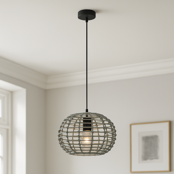 Rattanowa lampa wisząca szara, Roza
