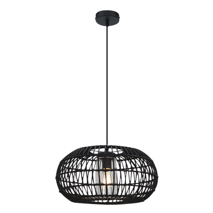 Rattanowa lampa wisząca do łazienki czarna, Emilio, IP44