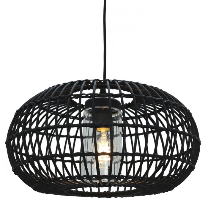 Rattanowa lampa wisząca do łazienki czarna, Emilio, IP44